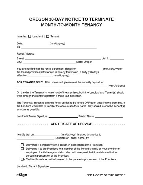 Free Oregon 30 Day Notice To Quit Lease Termination Letter PDF Word