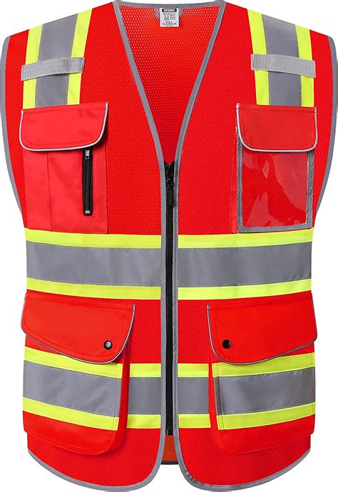 Hataunki Retro Reflection Red Mesh Safety Vests With Pockets And