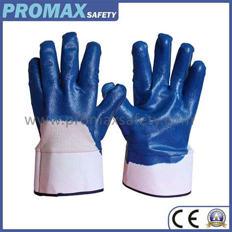 Jersey Liner Blue Nitrile Coated Anti Oil And Acid Labor Gloves With Ce