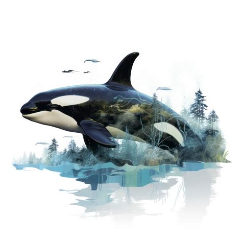 Premium AI Image The Killer Whale Sea Forest Double Exposure Effect