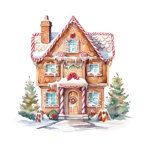 Aquarell Festliche Weihnachten Lebkuchenhaus Vektor Illustration