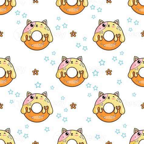 Seamless Pattern With Cute Donut Cat Character 51137903 Png
