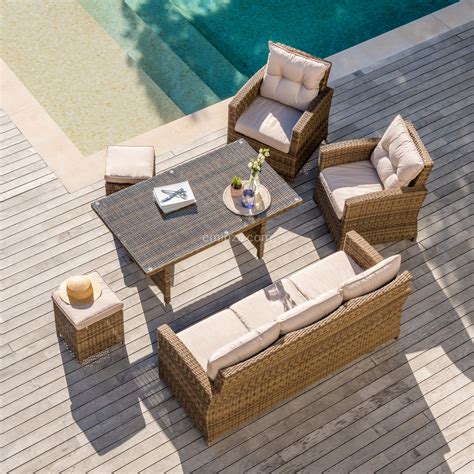 Lounge Set Tivoli Naturfarben Beige 6 teilig Gartenmöbel