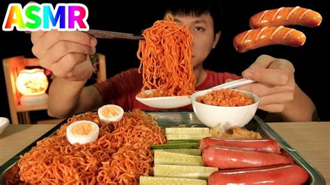 Asmr Mukbang Nuclear Fire Noodles And Sausage Fried Rice Eating Sounds No Talking Namfan Asmr