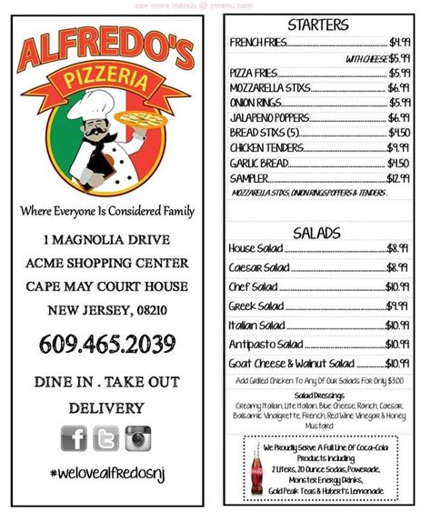 Online Menu Of Alfredos Pizzeria Restaurant Cape May Court House New