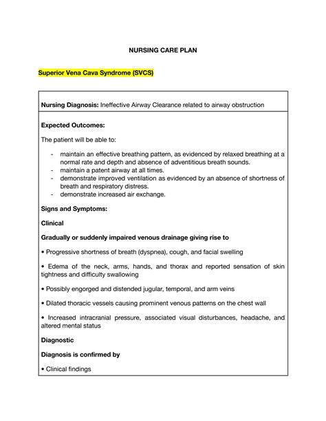 Solution Superior Vena Cava Syndrome Scvs Nursing Care Plan Studypool