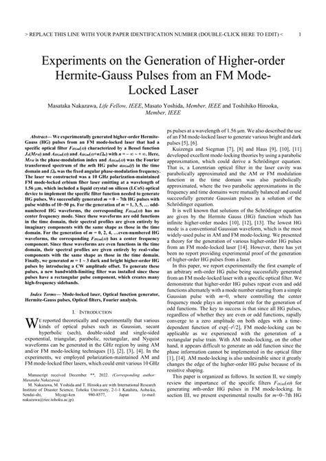 PDF Experiments On The Generation Of Higher Order Hermite Gauss