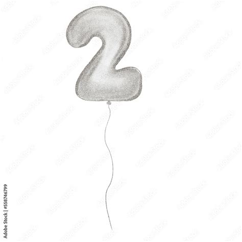 2 silver Birthday ballon. Number two glitter silver isolated metallic ...