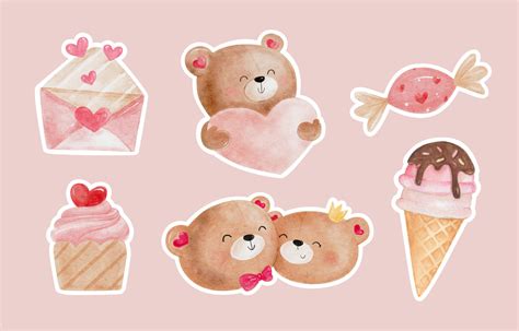 Cute Watercolor Valentine's Day Sticker 18726482 Vector Art at Vecteezy