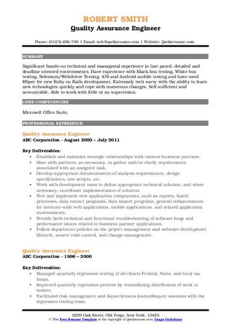 Quality Assurance Engineer Resume Samples Qwikresume