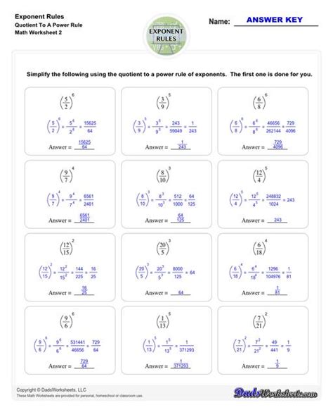 Exponent Rules - Math Worksheets - Worksheets Library