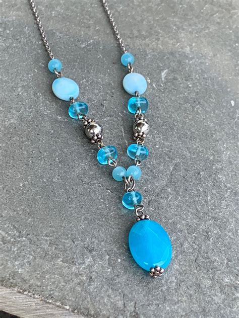 Blue Beaded Necklace With Sterling Silver Really Pretty Piece 16 Length Easy Jewelry