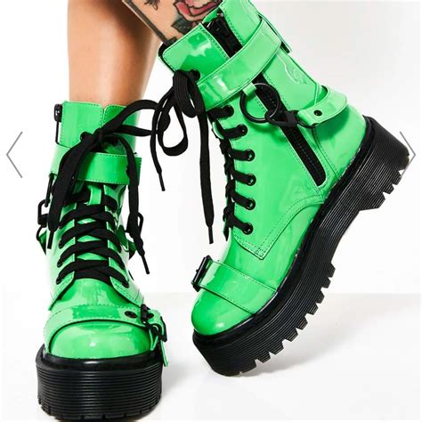 Dolls Kill Shoes Dolls Kill Lime Green Combat Boots Color Green