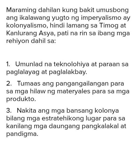 Anu Ang Mahahalagang Dahilan Kaugnay Sa Ikalawang Yugto Ng Kolonyalismo