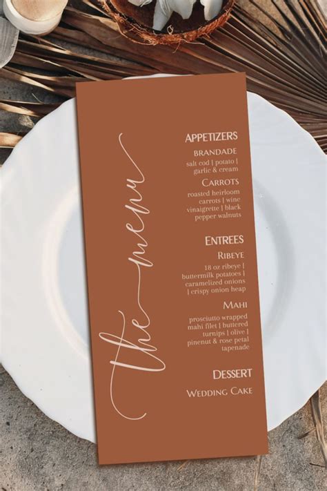 Terracotta Wedding Menu Template Calligraphy Wedding Dinner Menu