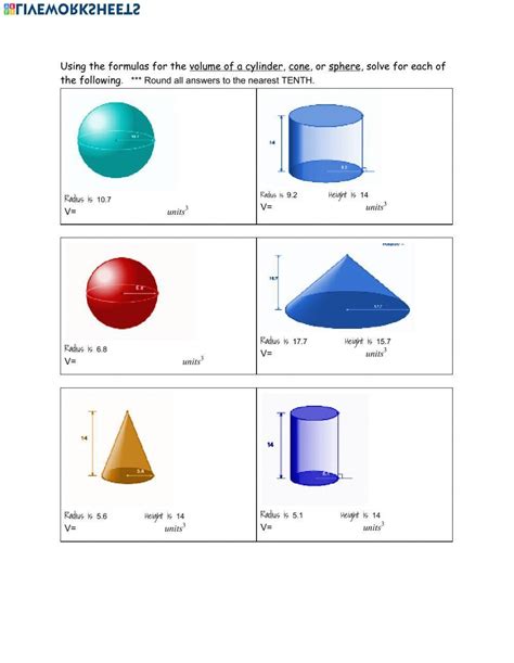 Volume Of Cylinders Cones Spheres Worksheet Live Worksheets