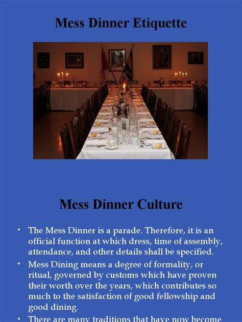 Mess Dinner Etiquette V1 0 | PDF | Cuisine | Cooking