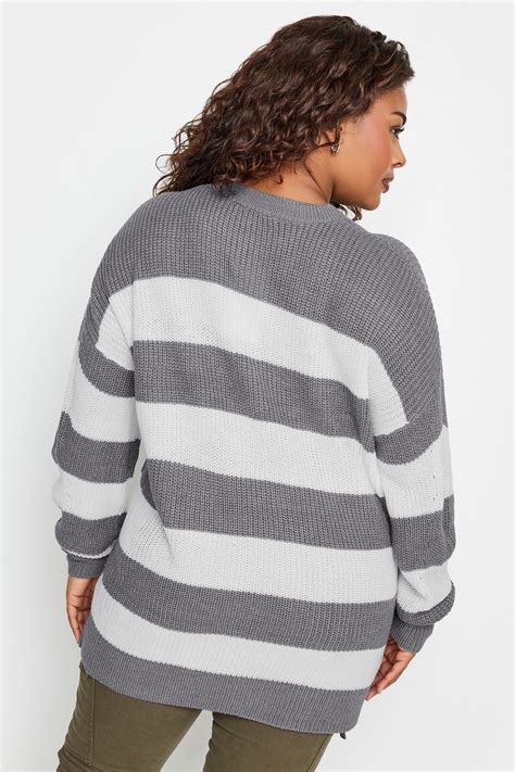 Yours Plus Size Grey Stripe Ribbed Knit Jumper Yours Clothing