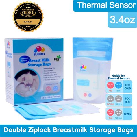 Bubbles Thermal Sensor Double Ziplock Breastmilk Storage Bag 3 4oz