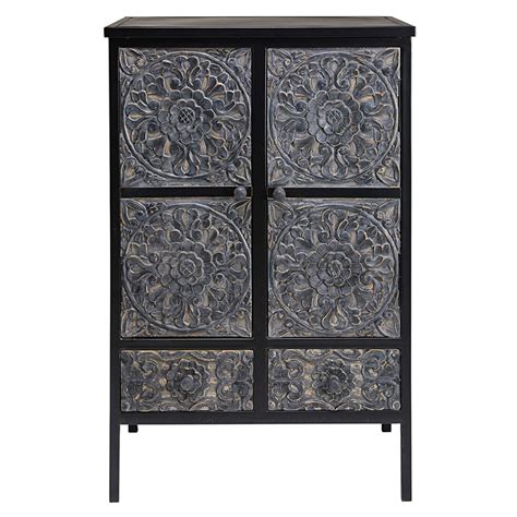 Cabinet De Rangement Portes En Manguier Massif Et M Tal Noir Apache