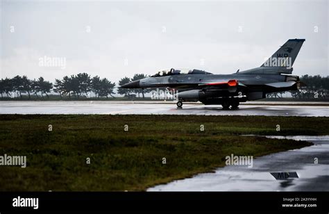 A U S Air Force F 16 Fighting Falcon From The 35th Fighter Squadron Pantons Taxis Down The