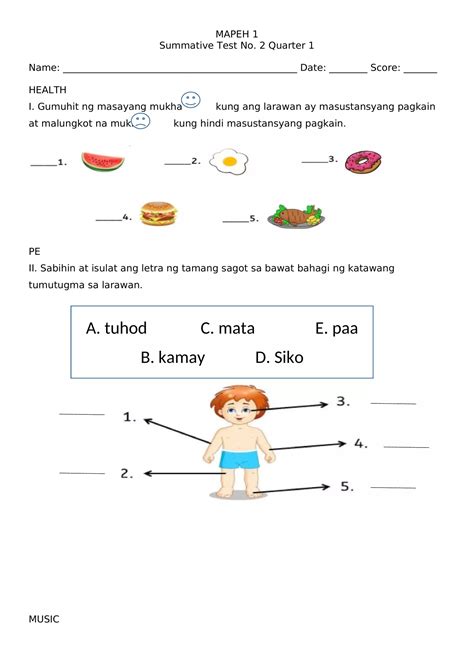 Summative Test 2 Quarter 1 Mapeh Interactive Worksheet Edform