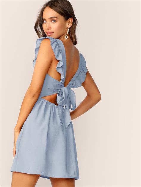 Tie Back Ruffle Trim Dress Shein Elegant Dresses Cute Dresses