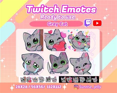 Twitch Emotes Grey Cat Kitty Cats Twitch Emotes Pack Etsy