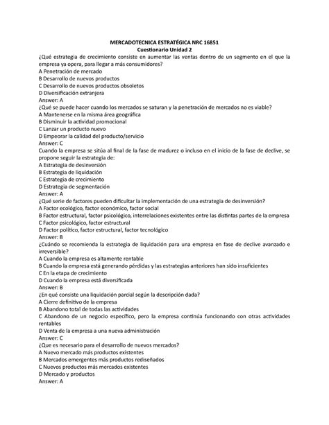 Cuestionario Unidad Mercadotecnica EstratÉgica Nrc 16851 Cuestionario Unidad 2 ¿qué Estrategia