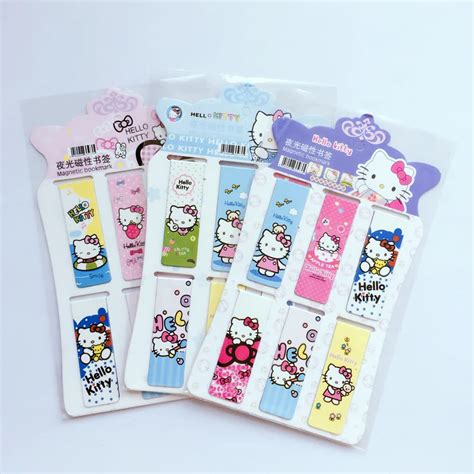 D05 1 Pack 6pcs Cute Hello Kitty Luminous Magnet Bookmarks Paper Clip