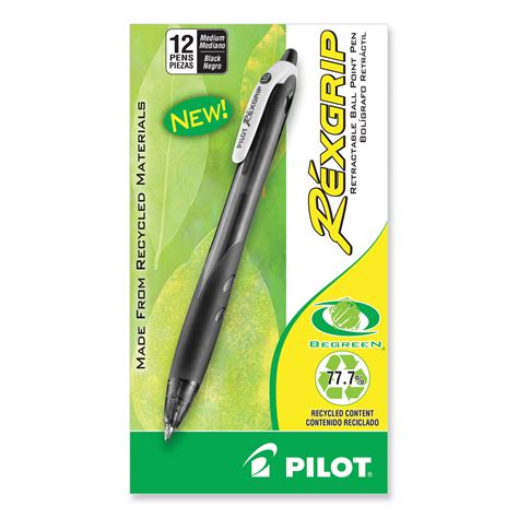 Rexgrip Begreen Ballpoint Pen Retractable Medium 1 Mm Black Ink Smoke Black Barrel Dozen