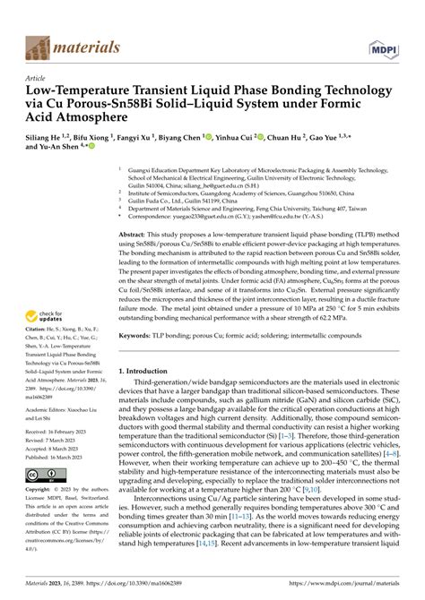 Pdf Low Temperature Transient Liquid Phase Bonding Technology Via Cu