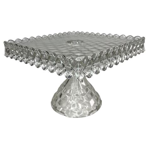 Antique American Square Glass Pedestal Cake Stand Fostoria At 1stdibs