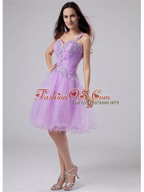 Popular One Shoulder Prom Homecoming Dress Lavender Appliques And