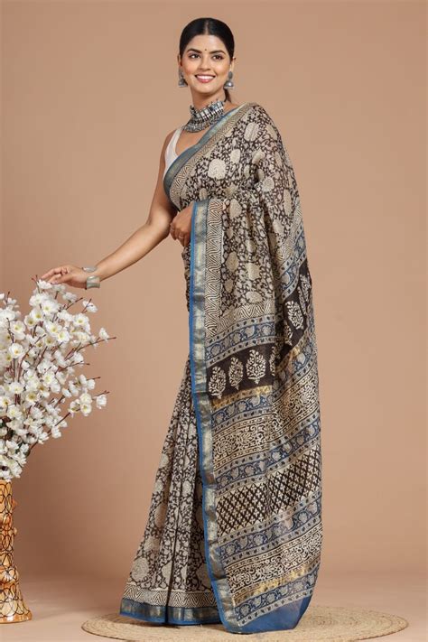 Gorgeous Hand Block Printed Maheshwari Silk Saree With Blouse