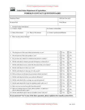 Fillable Online Dm Usda Foreign Contact Questionnaire Fax Email Print