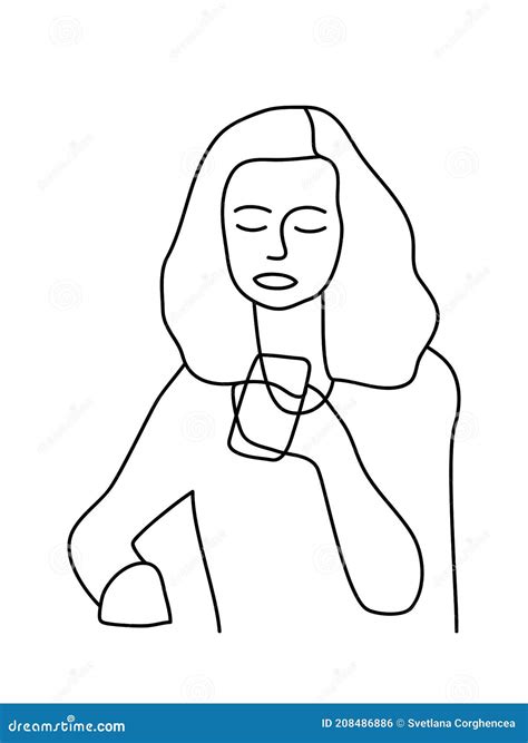 Minimalism Hand Drawn Female Vector Portrait In Modern Abstract One