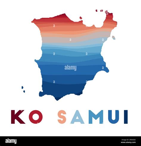 Ko Samui map. Map of the island with beautiful geometric waves in red ...