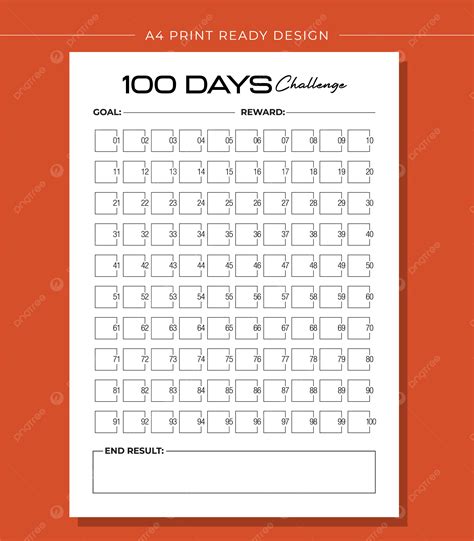 Druckbare Kdp 100 Tage Challenge Tracker Leere Buch Vektorvorlage