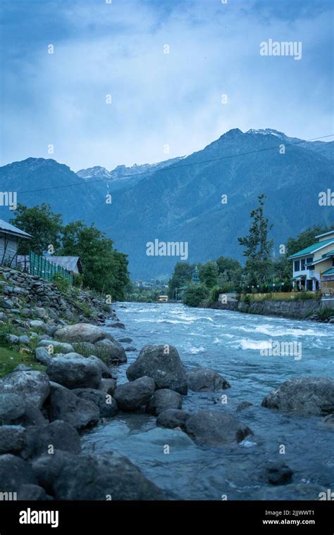 View Of Lidder River Valley In Pahalgam Jammu And Kashmir India Stock