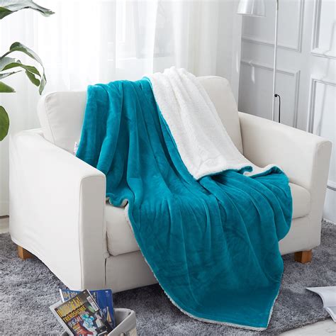 Sherpa Fleece Blanket Twin Size 60x80 Teal Plush Soft Warm Reversible Plush Fleece Bed