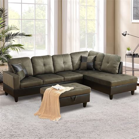 Aukfa Sectional Sofa Piece Living Room Couch With Storage Ottoman