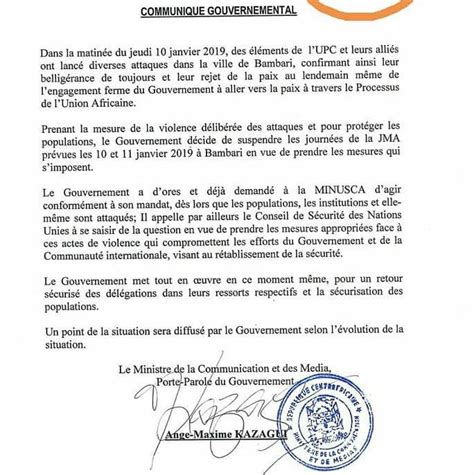 Bambari Le gouvernement demande à la Minusca d agir centrafrique presse