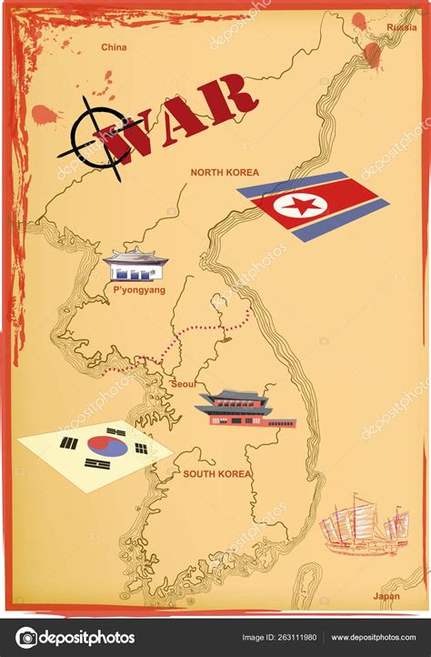 Map North South Korea Confrontation War Vector Stock Photo By