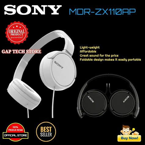 Jual SONY MDR ZX110AP On Ear Stereo Headphone With Microphone Black