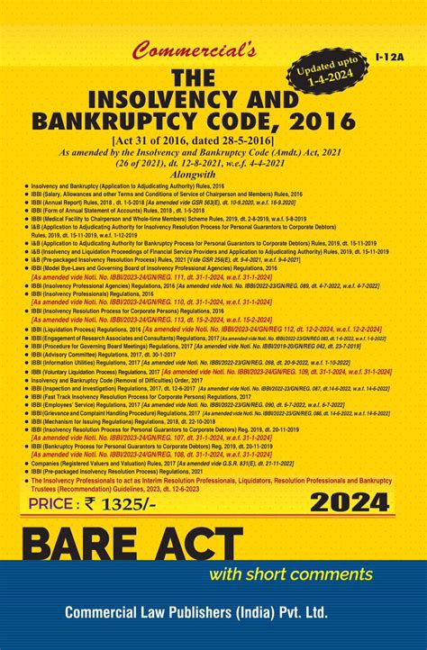 The Insolvency And Bankruptcy Code 2016 Bare Act Edition 2024