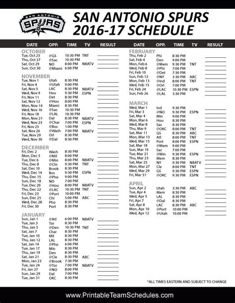 San Antonio Spurs Schedule 2021 18 Printable