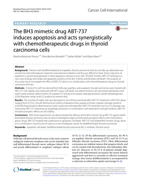 Pdf The Bh Mimetic Drug Abt Induces Apoptosis And Acts