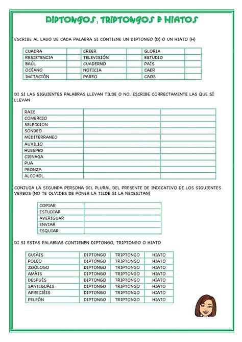 Ejercicio De La Tilde En Diptongos Triptongos E Hiatos