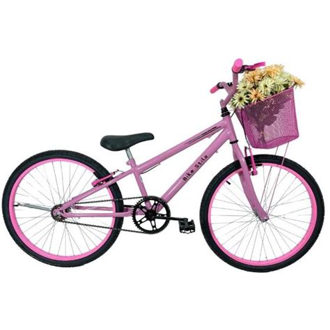 Bicicleta Infantil Aro 24 Mtb Cesta Feminina Rosa Bebê SAMY